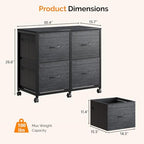 VINGLI Drawer File Cabinet Rolling Mobile Under Desk with Wheels, Fabric Drawers Printer Stand for Home Office, Fits Letter Size (Black, 4 Drawers) - Image 3