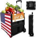 Inspired Living Collapsible Ultra-Slim Pack-N-Roll,2 Wheel Utility Cart w/Lid Used as Seat up to 250 Lbs, Telescopic Handle, Super Strong, for Home,Garden,Shopping,Office,School, Large, American Flag by Inspired+Living