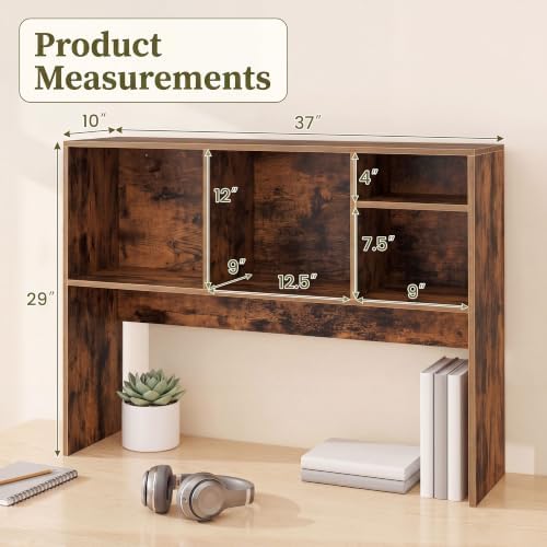 BECOMFORT Desk Hutch, Desk Organizer Shelf with 4 Storage Compartments, Wooden Display Rack, Desktop Bookshelf for Vanity Dressing Tabletop College Dorm Home & Office - Image 3