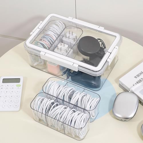 Large Cable Storage Box with Lid and Handle, Clear - Image 4