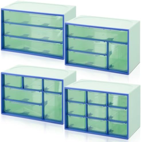 Briwooody 4 Pcs Mini Desktop Drawer Storage Box 3 4 6 9 Compartment, Green by Briwooody