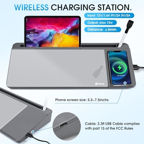 Varhomax Glass Desk Whiteboard with Wireless Charger - Image 2