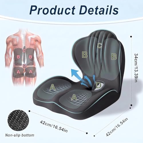 Ergonomic Waist Support and Seat Cushion, 2-in-1 Memory Foam Pad (Black) - Image 2