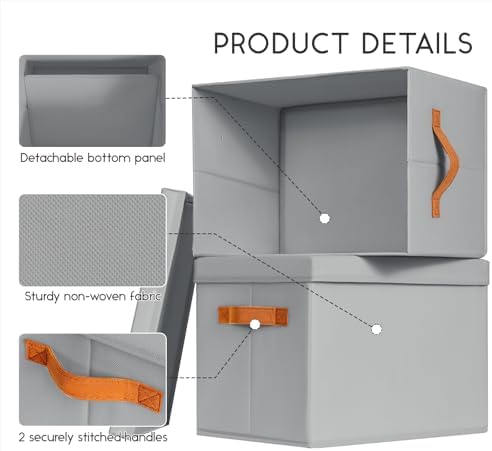 Homsorout Storage Bins with Lids - Large Fabric Closet Bins with Lid, 8 Pack Clothes Organizers and Storage, Collapsible Stackable Cube Basket for Home, Office, Dorm, Grey - Image 4