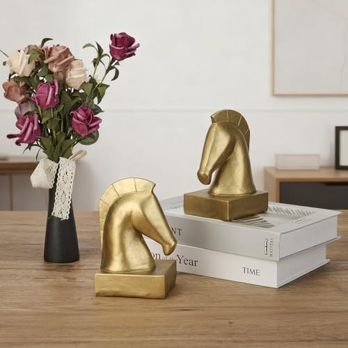 Gold Horse Bookends, Vintage Horse Head Book Ends for Heavy Books - Image 5