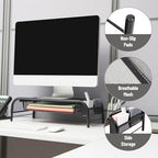 Mind Reader Monitor Stand, Ventilated Laptop Riser, Paper Tray, Office, Metal Mesh, Set of 2, Black - Image 4