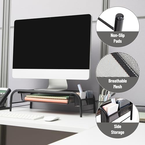 Mind Reader Monitor Stand, Ventilated Laptop Riser, Paper Tray, Office, Metal Mesh, Set of 2, Black - Image 4