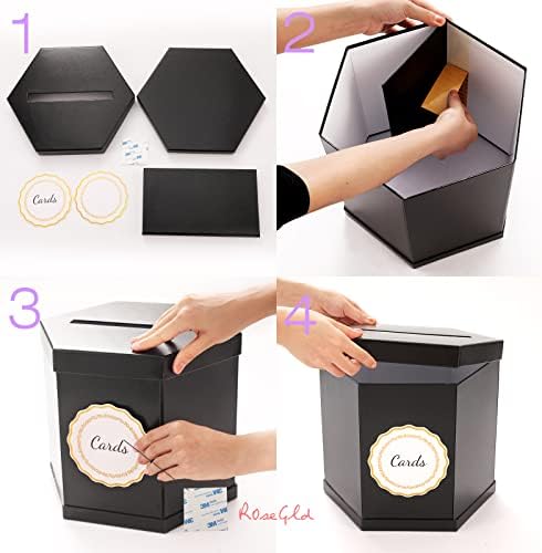 ROSEGLD Black Card Box, Card Receiving Box 12x10x10 Inches - Image 5