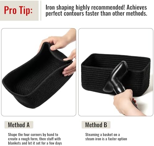 8 Pack Small Storage Baskets for Organizing, Woven Rope Bins for Bathroom, Closet, Shelf Organizer, Cute Cube Decorative Box for Towels, Baby Nursery, Toys, Gift Empty Baskets - 11.5"x7.5"x4.7"-Black - Image 7