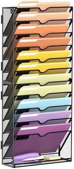 SUPEASY 12-Tier Wall File Organizer, Mesh Hanging Wall Mount File Holder by SUPEASY