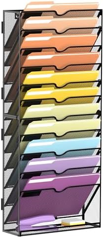 SUPEASY 12-Tier Wall File Organizer, Mesh Hanging Wall Mount File Holder by SUPEASY