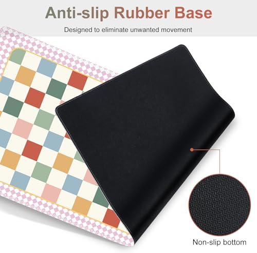 Vintage Macaron Checker Mouse Pad Set, 4 in1 Ergonomics Keyboard Desk Mat with Memory Foam Wrist Rest, Extended Game Mousepad, Large Gaming Non-Slip Desk Pad Matt Easy Typing Pain Relief - Image 7