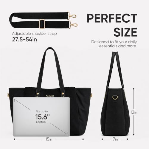 PASMAN Laptop Bag for Women, Slouchy 3 Compartment Tote and Cup Holder - Image 4