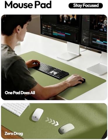 YSAGi Leather Desk Protector, Office Mat, Large Mouse Mat, Non-Slip PU Leather Blotter, Laptop Desk Mat, Waterproof Writing Pad for Office and Home(Green, 63" x 17.2") - Image 4