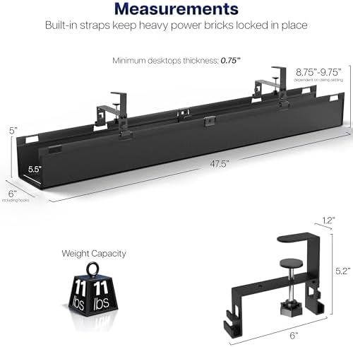 VIVO Black Clamp-on 47 in Fabric Cable Management Tray, DESK-AC47F-C - Image 5
