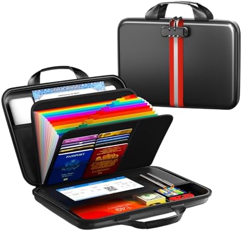 Fireproof Document Organizer with Lock, Semi-Rigid EVA Shell File Box with 13-Pocket Accordion Folder, Water-Resistant Storage for Important Documents, Passports & Certificates by Unknown
