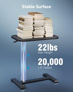 HUANUO 28Inch Bedside Table with Wheels, Height-Adjustable Rolling Computer Cart, Overbed Table with Cup Holder, Pneumatic Laptop Standing Desk for Home Office, Black - Image 5