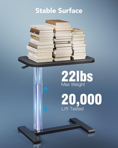 HUANUO 28Inch Bedside Table with Wheels, Height-Adjustable Rolling Computer Cart, Overbed Table with Cup Holder, Pneumatic Laptop Standing Desk for Home Office, Black - Image 5