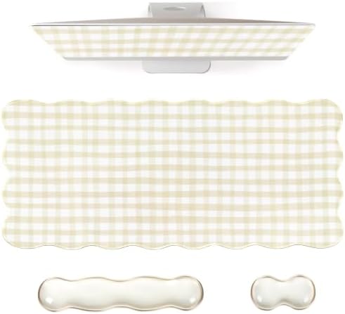 L-SPOUTTO Beige Checkered Mouse Pad Set,Cottagecore Scalloped Desk Mat Set by L-SPOUTTO
