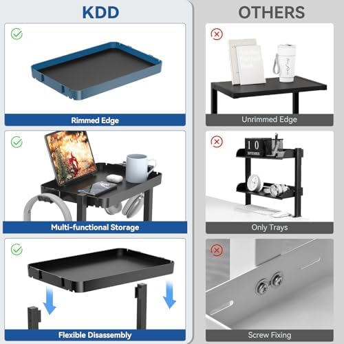 KDD Clamp On Desk Organizer - Adjustable 2-Tier Above or Under Desk Shelves with Large Capacity Tray, Phone & Tablet Holder, Headphone Hook - No Drilling Desktop Storage for Office & Home Accessories - Image 6