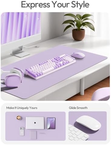 YSAGi Leather Desk Protector, Office Mat, Large Mouse Mat, Non-Slip PU Leather Blotter, Laptop Desk Pad, Waterproof Writing Pad for Office and Home (Light Purple, 47.2" x 23.6") - Image 2