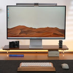 Bamboo Monitor Stand Riser, Brown Desk Shelf with Acrylic Legs - Image 4