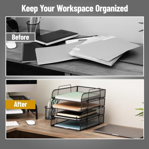 Mind Reader Stackable Paper Tray, Desktop Organizer, File Storage, Office, Metal Mesh, 10.5" L x 13.5" W x 11.25" H, 4 Pcs., Black - Image 5