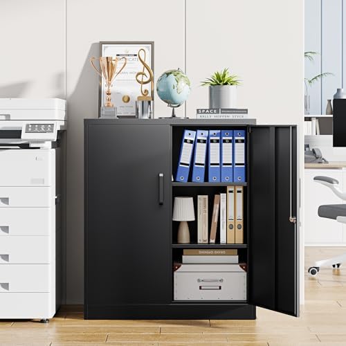 Letaya Metal Storage Cabinets with Lock, Small Locker Steel Cabinets, Adjustable Shelves 2 Doors for Home,Office, Warehouse,Garage(Black-36) - Image 2