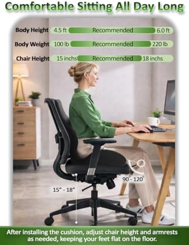 Ergonomic Memory Foam Seat Cushion for Office Chair, Car Seat, Dining, Gaming Chair & Wheelchair, Full Back & Lumbar Support Pillow One Piece, Back Pain Relief, Coccyx, Tailbone & Sciatica Pain Relief - Image 3
