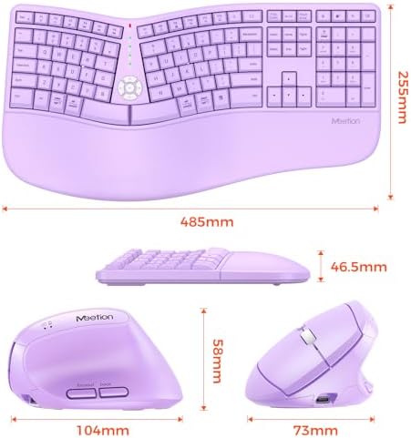 MEETION Ergonomic Keyboard Mouse Combo, Split Design Vertical Mouse, Purple - Image 6
