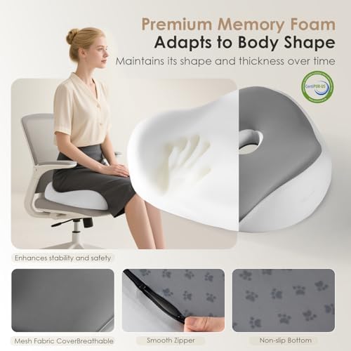 FLORICH Car Seat Cushion for Driving, Memory Foam Seat Cushion for Car Office Chair, Ergonomic Office Seat Chair Cushion for Sciatica Pain Relief, Larger Car Seat Cushion for Trunk - Gray - Image 5