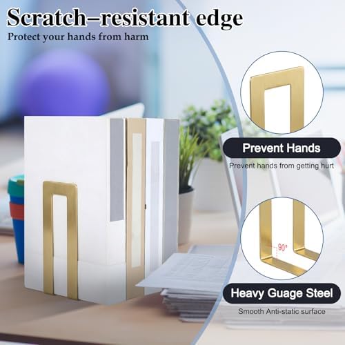 Chunful Metal Bookends, 12 Pcs, Gold, Square - Image 5