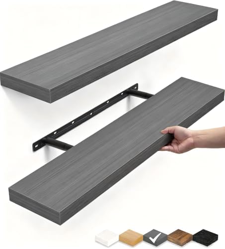BAYKA Grey Floating Shelves 22.5in, Set of 2, Wall Mounted for Wall Deocr by Bayka