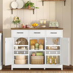 TEENFON Storage Cabinet, Coffee Bar Cabinet with 3 Drawers, 2 Adjustable Shelves & 2 Doors, Buffet Cabinet, Kitchen Cabinet for Kitchen, Dining Room, Living Room, White - Image 4