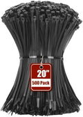 Armpow 20 Inch Black Zip Ties 500 Pack, 75 lbs Tensile Strength, Self Locking Nylon PA66 Heavy Duty Cable Ties - For Indoor and Outdoor Bundling by HighQualityTies