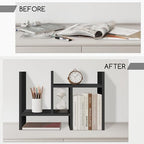 Jerry & Maggie Desktop Organizer Office Storage Rack Adjustable Wood Display Shelf Free Style Double H, Multi-Functional Mini Bookshelf for Desk Natural Stand (Black) - Image 3
