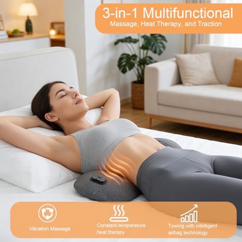 3-in-1 Lumbar Massager with Heating/Vibration/Adjustable Traction Memory foam lumbar pillow conforms to the spine's natural curve for relaxation Smart air cushion Ideal for home, office, or in-car use - Image 2