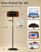 Laptop Stand Floor, Wood Music Stand, Tablet Floor Stands Adjustable Height, Tall Book Stand Hands Free, for Projector, Office, Study, Brown - Image 4
