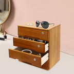 4 Drawers Wooden Desktop Storage Box W/Lockable Drawers,16 In H Office Supplies File Organizer, Flat File Cabinet,Wood Rail & Curved Handle For Dresser Tabletop. (Wood Yellow) - Image 2