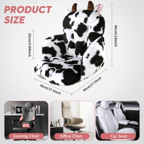 DOBUONO Comfy Office Chair Cushion: 17.5" L x 17.5" W x 18" H Cute Seat Cushion Kawaii Cushion for Gaming Chair with Backrest Non-Slip Floor Seating for Adults and Pets Cow Stuff for Room Decor - Image 2
