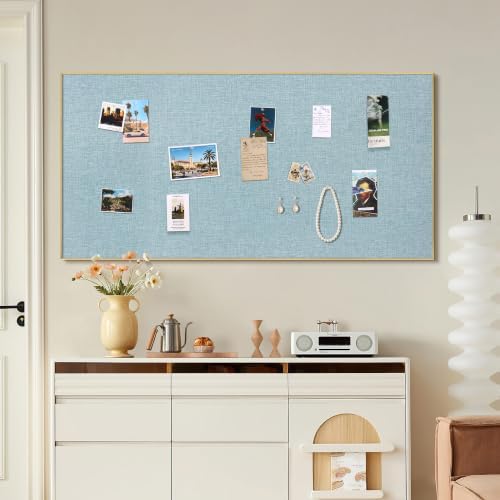 SELEAD Linen Bulletin Board 48” x 24” - Golden Aluminum Frame, Teal Fabric - Image 2