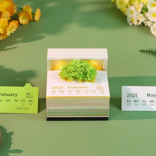 3D Calendar 2027, 3D Creative Time Piece Calendar 2027，Daily Tear-Off Memo Pad with Light, Paper Carving Desktop Decoration, 3D Art Calendar Memo Pad,Unique Holiday Craft Gift - Image 5