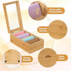 Bamboo Index Card Organizer - 3x5 Index Card Holder Box With Dividers - Wood Recipe Box With Lid - 4 Compartments For 1200 Cards - 5.9"W x 10"D x 4"H - Image 3