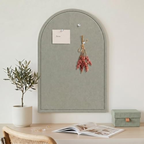 MotiMind Arched Felt Bulletin Board 35" x 24" Felt Wall Panels Large Arch Pin Cork Board No Drill Frameless Wall Tiles with 20 Gold Pins for Back to School Office Photo Display Home Decor(Sage Green) by MotiMind
