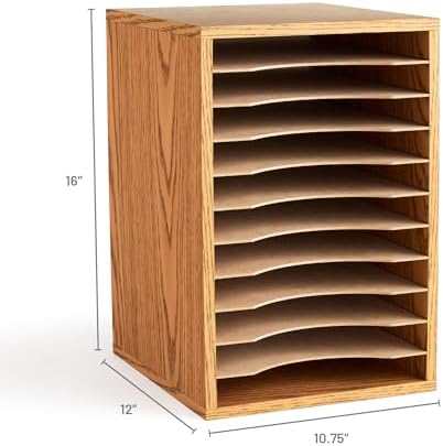 Safco Vertical Desktop Sorter, Wooden Paper Organizer for Home Office and Classroom, 11 Adjustable, Letter-Size Compartments, Medium Oak - Image 4
