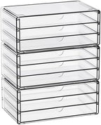 Yieach 11.1 Inch Long Clear Drawer Organizers Stackable,3 Pack Small Acrylic Drawers,School,Office Supplies Organizer And Storage Bins for Stationery,Marker,Pen,Pencil,Craft Desktop Storage Drawers by Yieach