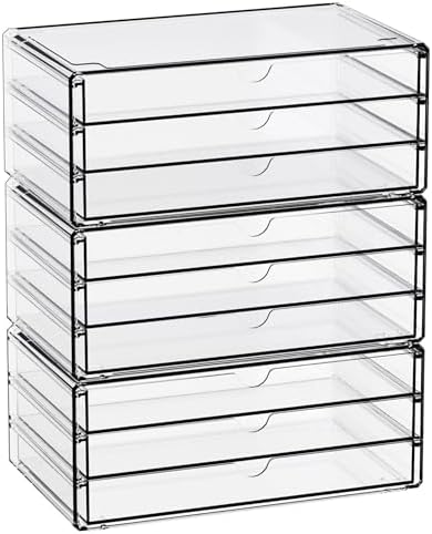 Yieach 11.1 Inch Long Clear Drawer Organizers Stackable,3 Pack Small Acrylic Drawers,School,Office Supplies Organizer And Storage Bins for Stationery,Marker,Pen,Pencil,Craft Desktop Storage Drawers by Yieach