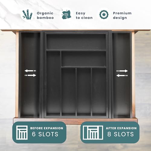 Sben Bamboo Cutlery Drawer Organizer, Black, Large - Image 4