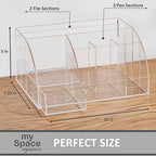 My Space Organizers Clear Acrylic Desk Oganizer, 9 Compartments, Office Supplies and Desk Accessories Organizer, Home Decor Desktop Organizer (Clear) - Image 4