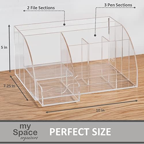 My Space Organizers Clear Acrylic Desk Oganizer, 9 Compartments, Office Supplies and Desk Accessories Organizer, Home Decor Desktop Organizer (Clear) - Image 4